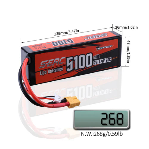 Sunpadow 2S Lipo-Akku 5100mAh 70C 7,4V Hardcase mit XT60-Anschluss