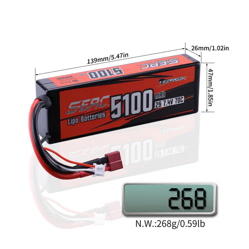 Sunpadow 2S  Lipo Akku 5100mAh 7,4V 70C Hardcase mit Deans T-Stecker