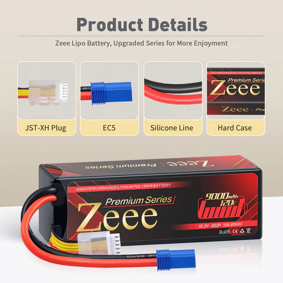Zeee Premium Series 4S 9000mAh 15,2V 120C Hardcase EC5 (2 Stück)