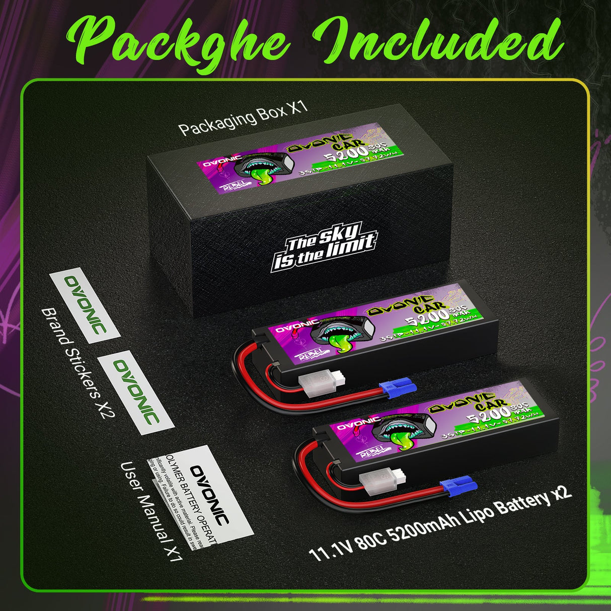 Ovonic Rebel 2.0 3S 5200mAh 11,1V 80C Hardcase Lipo Akku EC5 (2 Stück)