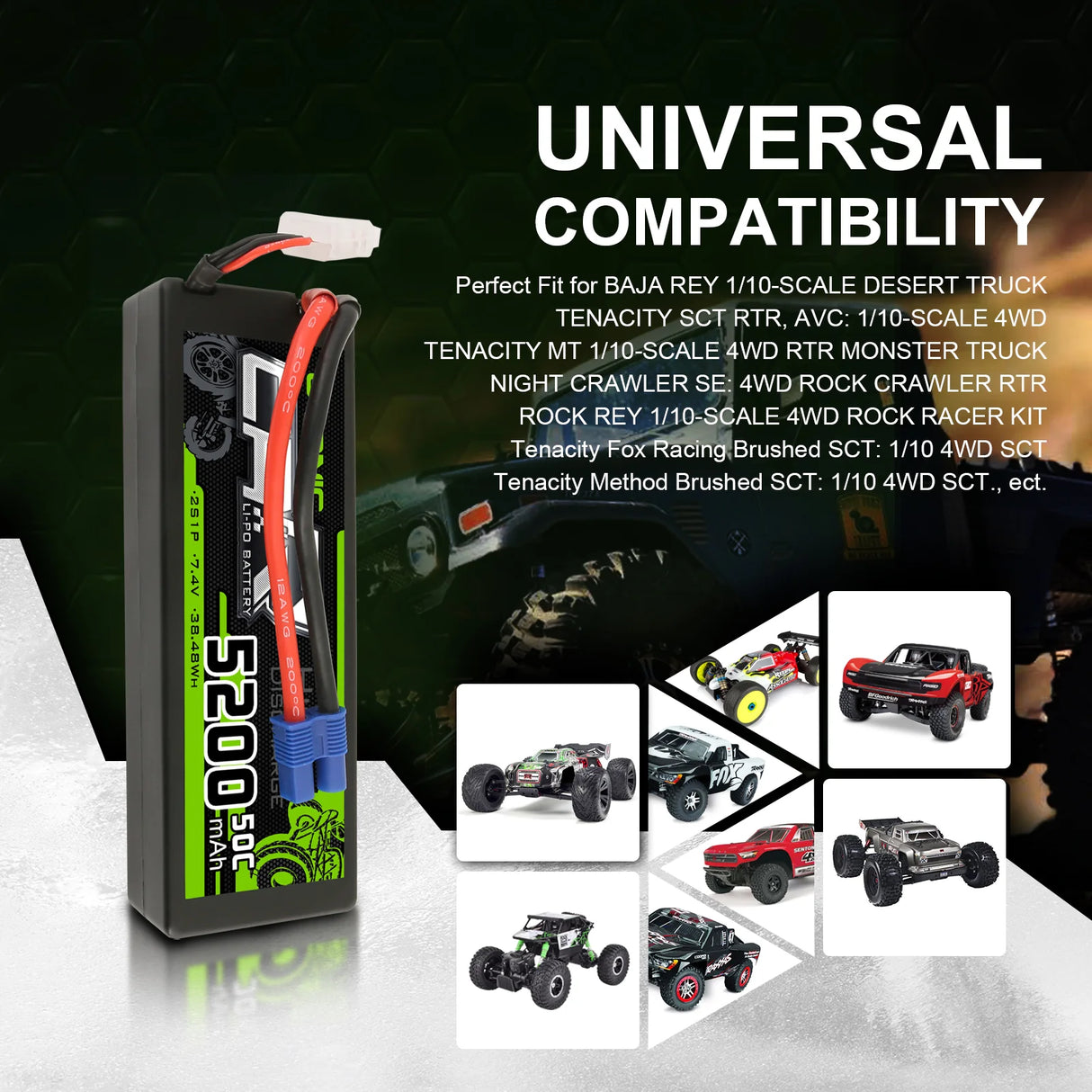 Ovonic Car 2S 5200mAh 7,4V 2S1P 50C Hardcase Lipo Akku mit XT60 Stecker