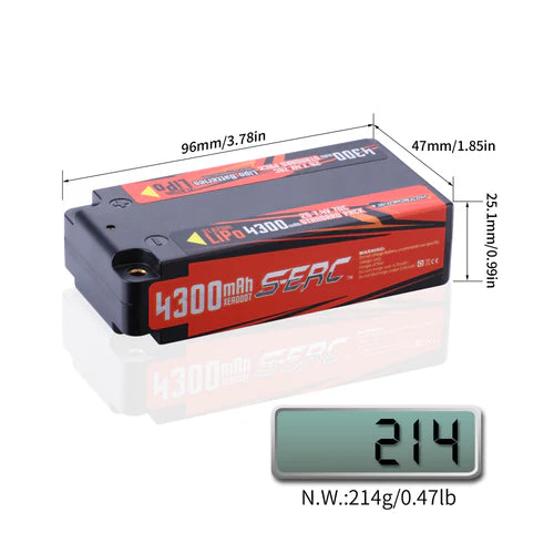 Sunpadow 2S Lipo-Akku 4300mAh 70C 7,4V Hartcase mit 4 mm Bullet (2 St.)