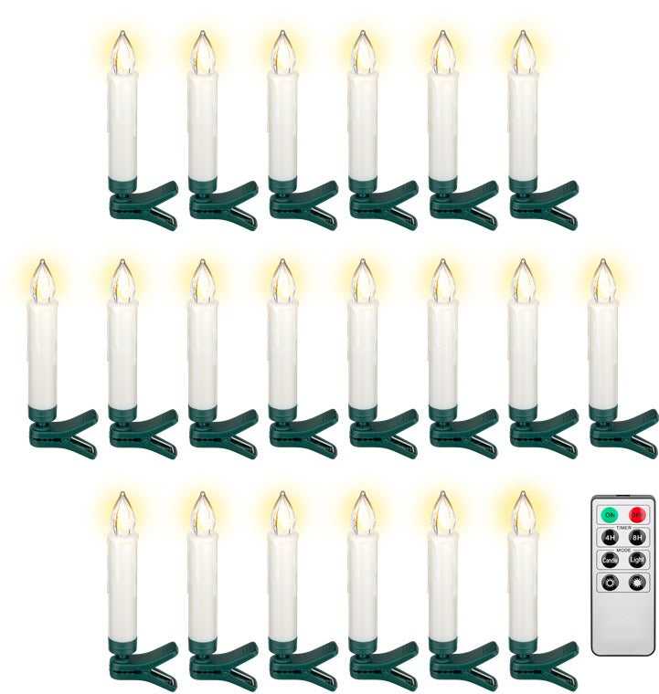 Goobay 20 kabellose LED-Weihnachtsbaumkerzen - mit Klemmen und IR-Fernbedienung zur Steuerung von Timer, Leuchtmodi & Dimmer