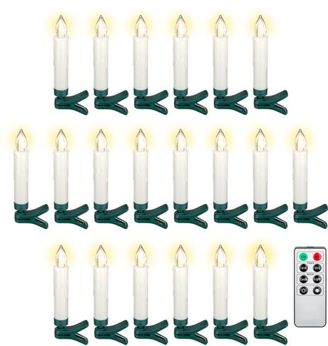 Goobay 20 kabellose LED-Weihnachtsbaumkerzen - mit Klemmen und IR-Fernbedienung zur Steuerung von Timer, Leuchtmodi & Dimmer