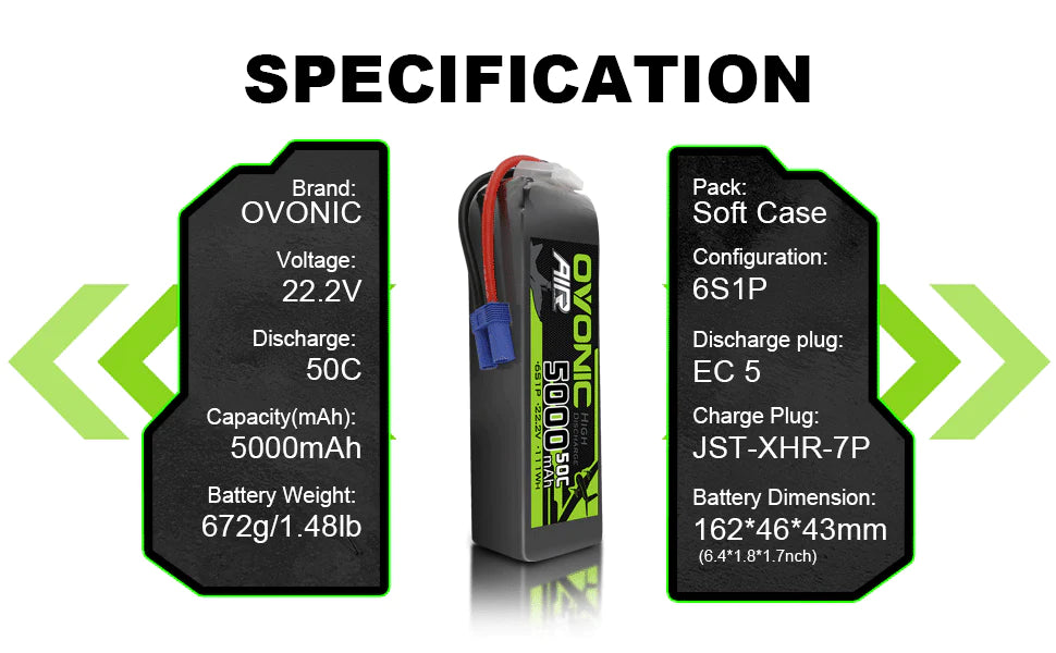 Ovonic Air 6S 5000mAh 22,2V 50C EC5 Lipo Akku