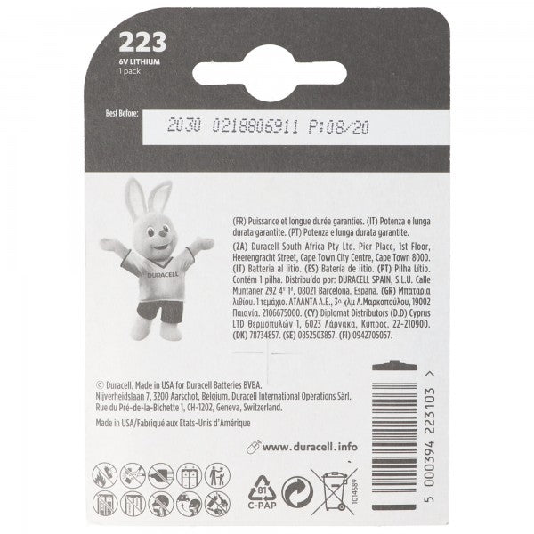 Duracell Photobatterie CR-P2 CRP2 Ultra DL223 Lithium 6V, 1400mAh im 1er Blister