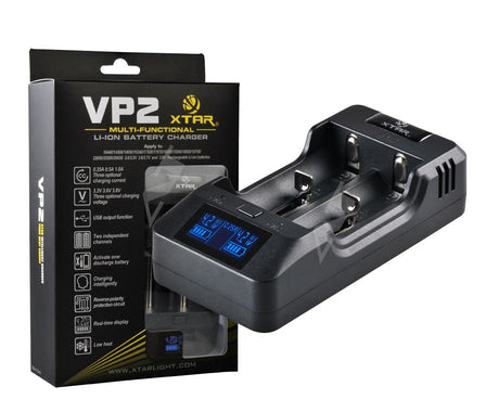 Xtar VP2 - Ladegerät für Li-Ion und LiFePo4 Akkus 3,2V 3,6V - 3,8V inkl. 12V Ladekabel