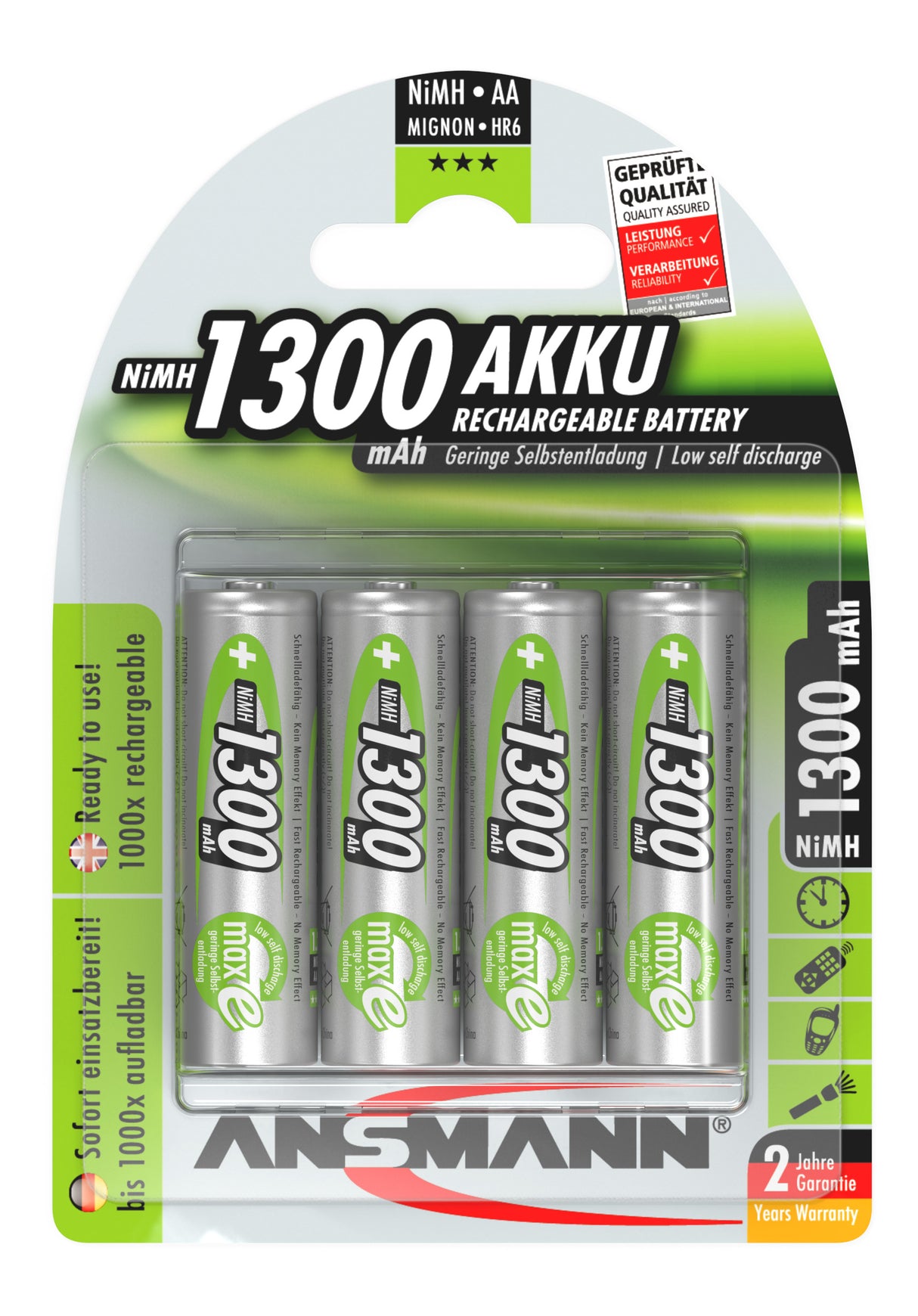 Ansmann NiMH-Akku Mignon 1300mAh 4er-Blister