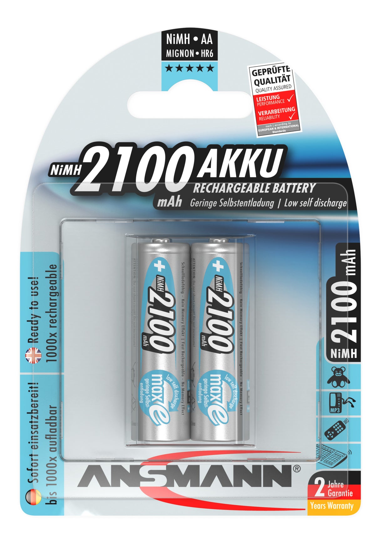 Ansmann maxE NiMH-Akku Mignon 2100mAh 2er Blister