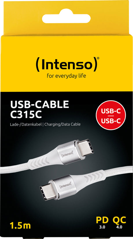 Intenso USB-Kabel „C315C“ – USB-C zu USB-C, 1,5 m, 60 W, 480 Mbit/s, Weiß