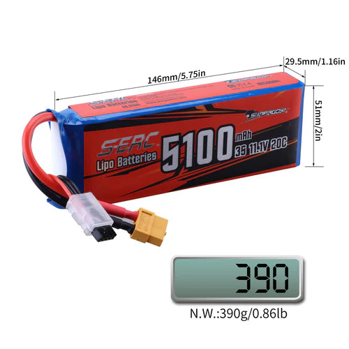 Sunpadow 3S 11,1V RC Lipo Akku 20C 5100mAh mit XT60 Stecker (2 Stück)