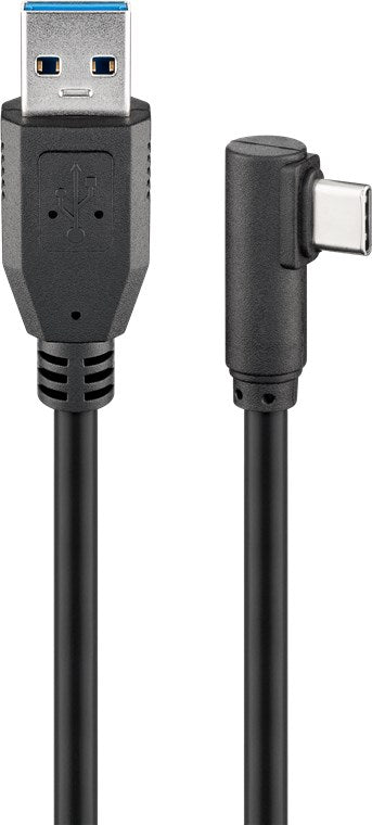 Goobay USB-C auf USB A 3.0 Kabel, USB 3.0 Stecker Typ A auf USB-C Stecker, 90° USB-C Stecker, Synch- und Ladekabel, schwarz