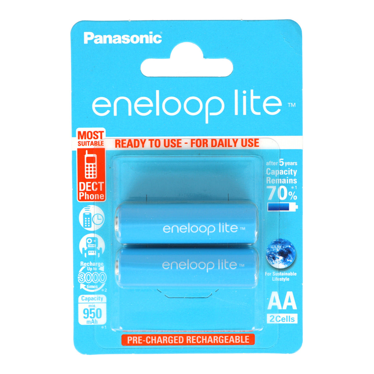 Panasonic eneloop Lite Mignon AA LR06 Akku BK-3LCCE NiMH 1,2 Volt 1000mAh im 2er Blister