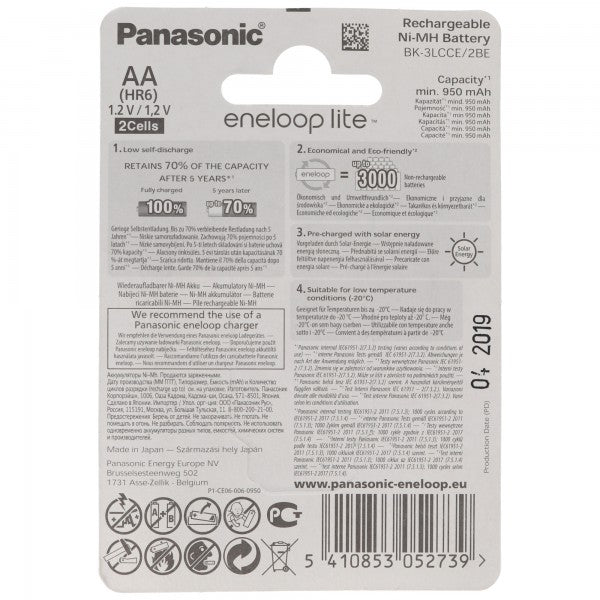 Panasonic eneloop Lite Mignon AA LR06 Akku BK-3LCCE NiMH 1,2 Volt 1000mAh im 2er Blister