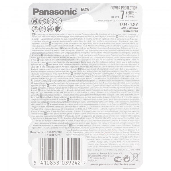 Panasonic Batterie Alkaline, Baby, C, LR14, 1.5V Alkaline Power, Retail Blister (2-Pack)