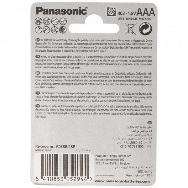 Panasonic General Purpose Micro R03BE 4BP 4 Stück AAA R03 im Blister