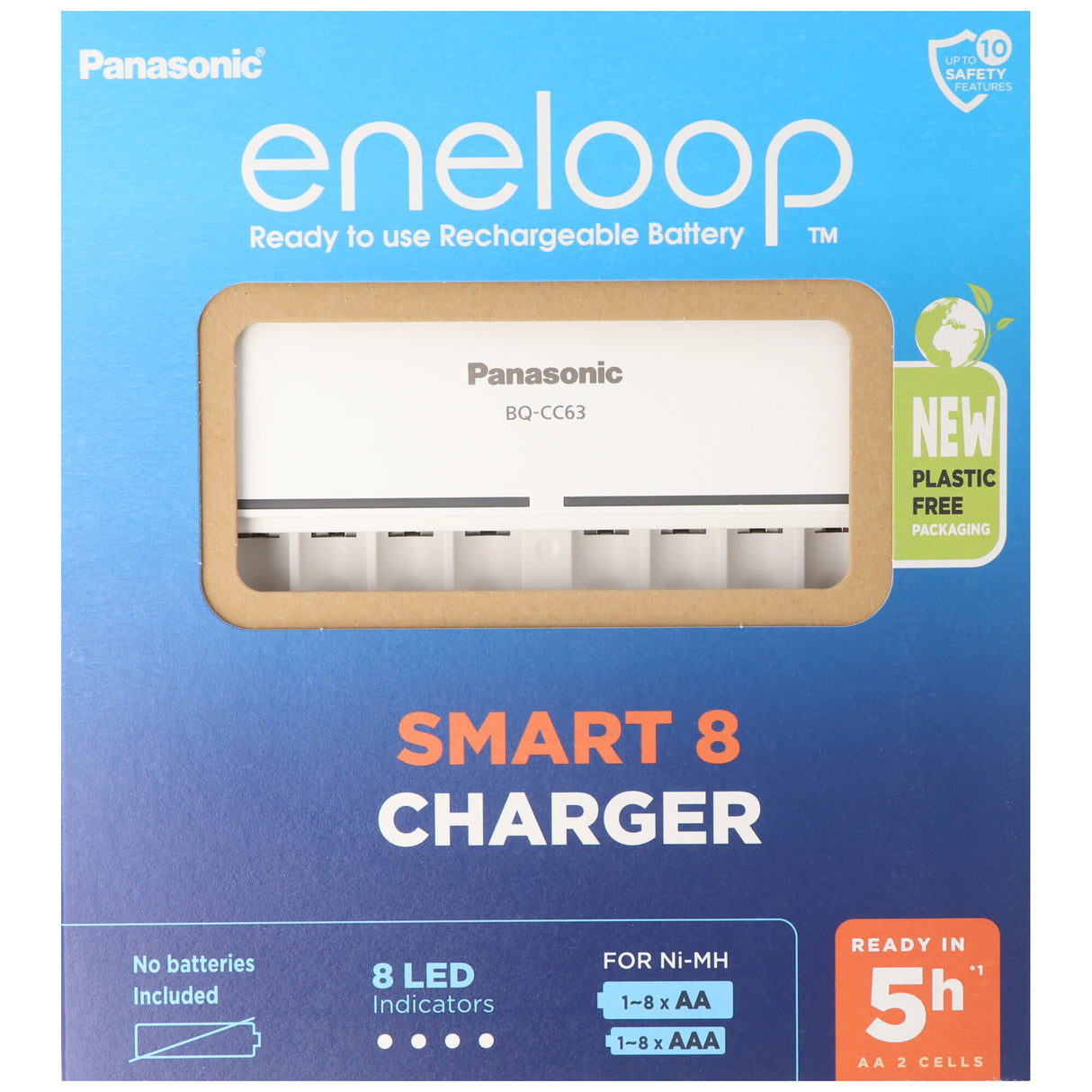 8fach Panasonic Schnell-Ladegerät 5 Stunden für 8 NiMH Akkus Micro AAA und Mignon AA