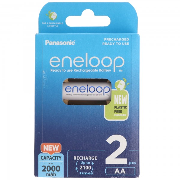 Panasonic eneloop, vorgeladen, 2-Pack BK-3MCDE/2BE Akku NiMH, Mignon, AA, HR06, 1.2V und 2000mAh 5410853064176