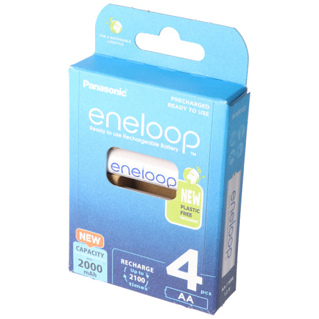 Panasonic eneloop, vorgeladen, Retail Blister (4-Pack) BK-3MCDE/4BE Akku NiMH, Mignon, AA, HR06, 1.2V und 2000mAh 5410853064190