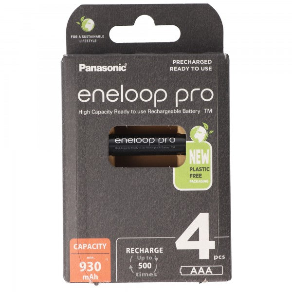 Panasonic eneloop pro, vorgeladen, Retail Blister (4-Pack) BK-4HCDE/4BE Akku NiMH, Micro, AAA, HR03, 1.2V und 930mAh 5410853064244