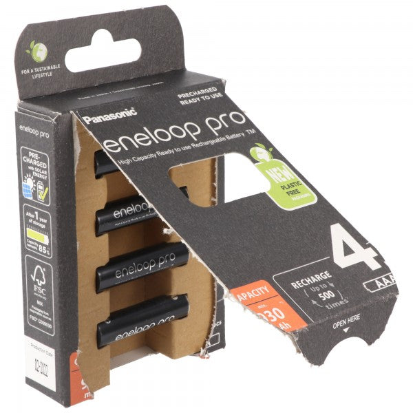 Panasonic eneloop pro, vorgeladen, Retail Blister (4-Pack) BK-4HCDE/4BE Akku NiMH, Micro, AAA, HR03, 1.2V und 930mAh 5410853064244
