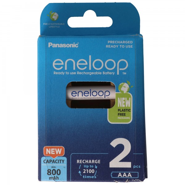 Panasonic eneloop, vorgeladen, Retail Blister (2-Pack) BK-4MCDE/2BE Akku NiMH, Micro, AAA, HR03, 1.2V und 800mAh 5410853064268