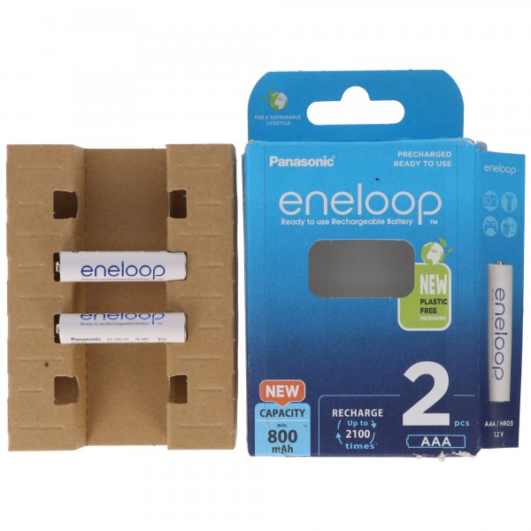 Panasonic eneloop, vorgeladen, Retail Blister (2-Pack) BK-4MCDE/2BE Akku NiMH, Micro, AAA, HR03, 1.2V und 800mAh 5410853064268