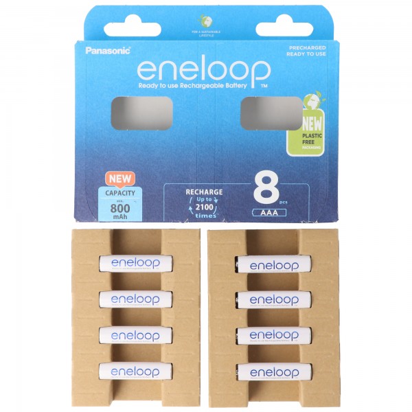 Panasonic eneloop, vorgeladen, Retail Blister und 800mAh 5410853064329 8-Pack BK-4MCDE/8BE Akku NiMH, Micro, AAA, HR03, 1.2V