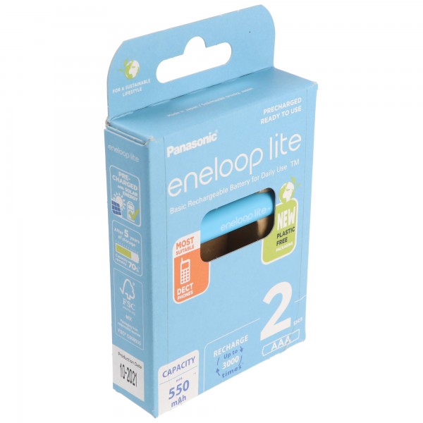 Panasonic eneloop lite, vorgeladen, Retail Blister 2-Pack BK-4LCCE/2BE Akku NiMH, Micro, AAA, HR03, 1.2V und 550mAh 5410853064336