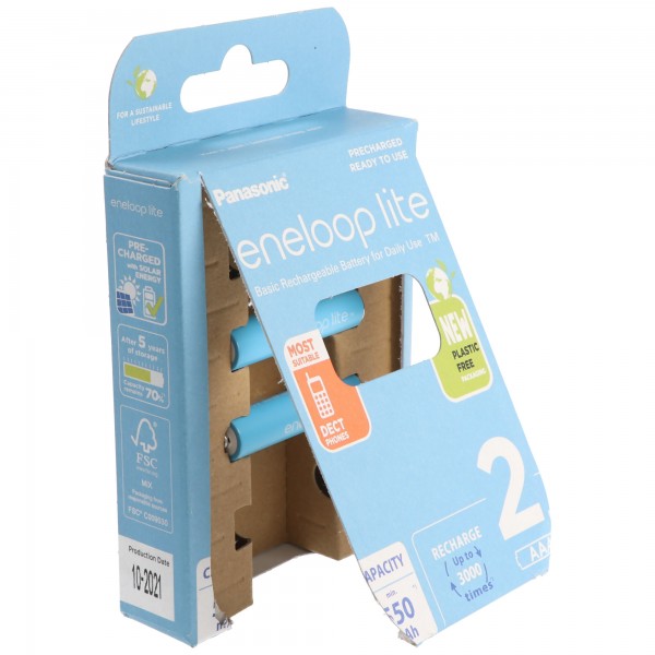 Panasonic eneloop lite, vorgeladen, Retail Blister 2-Pack BK-4LCCE/2BE Akku NiMH, Micro, AAA, HR03, 1.2V und 550mAh 5410853064336