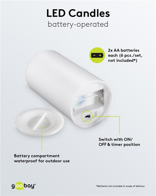 Goobay 3er-Set LED-Kerzen "Outdoor" LED-Beleuchtung mit Fernbedienung, für den Innen- und Außenbereich (IP44) warmweiß (3000 K) batteriebetrieben