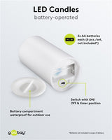 Goobay 3er-Set LED-Kerzen "Outdoor" LED-Beleuchtung mit Fernbedienung, für den Innen- und Außenbereich (IP44) warmweiß (3000 K) batteriebetrieben