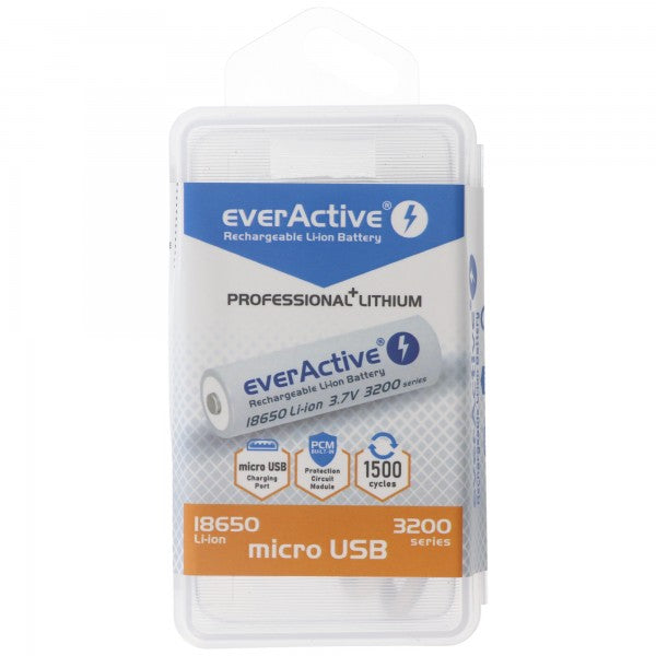 everActive Li-Ion 18650 Akku mit Micro-USB 3,7 Volt 3200mAh