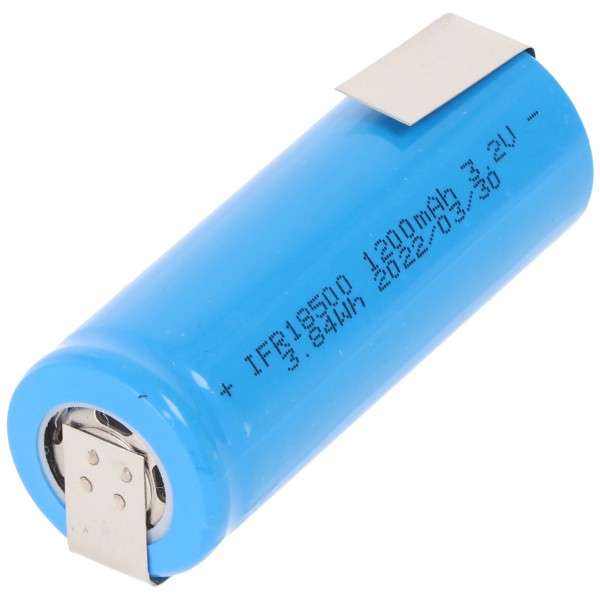 EIZfan IFR 18500 3,2V 1200mAh LiFePo4 Flat Top ungeschützt Lötfahne Z