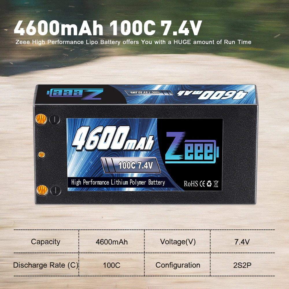 Zeee 2S 4600mAh 7,4V 100C Hardcase 4-mm-Bullet-Deans Shorty Lipo-Akku
