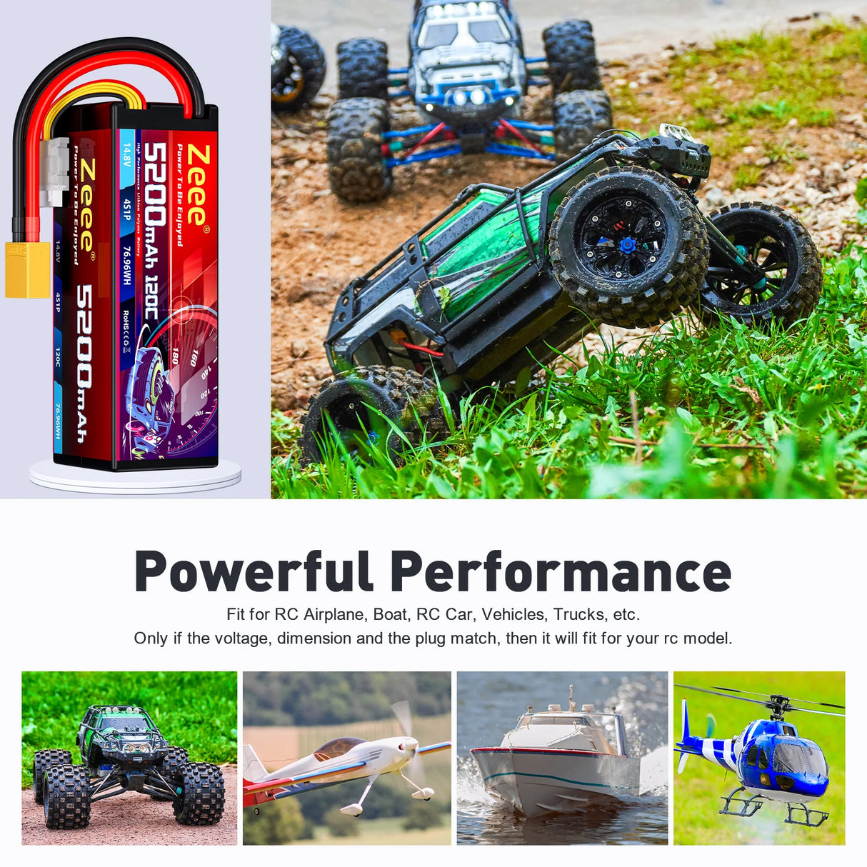 Zeee 4S Lipo-Akku 5200mAh 14,8V 120C Hardcase RC-Akku mit XT90-Stecker (2St.)