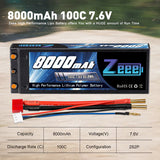 Zeee 2S 8000mAh 7,6V 100C HV LiPo Hardcase 4mm Bullet zu Deans