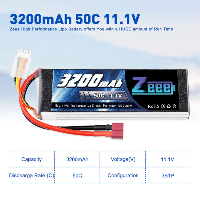 Zeee 3S 3200mAh 11,1V 50C Deans Lipo Akku (2 Stück)