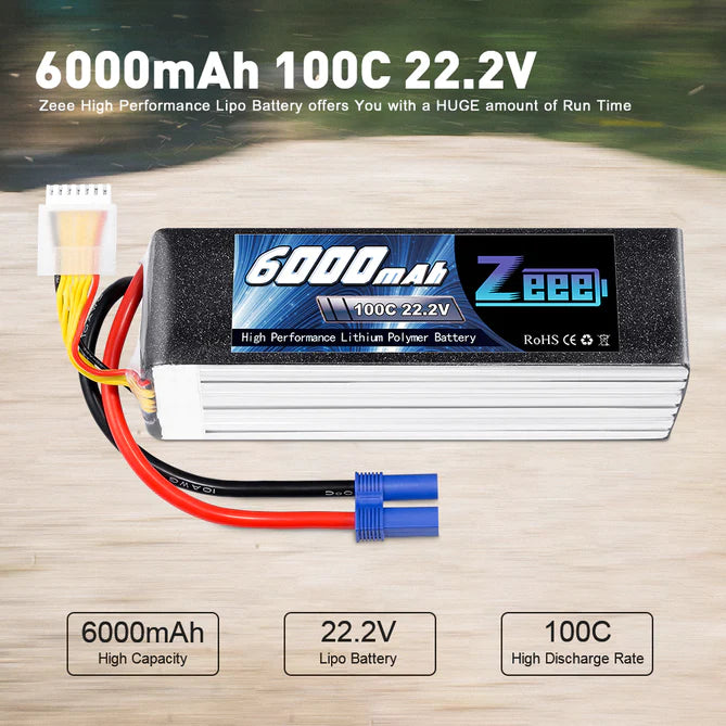 Zeee 6S 6000mAh 22,2V 100C Lipo Akku EC5 (2 Stück)