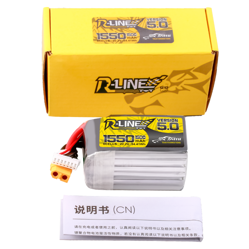 Tattu R-Line Version 5.0 6S 1550mAh 22,2V 150C 6S1P Lipo-Akkupack mit XT60-Stecker