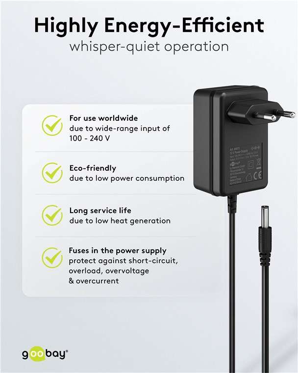 Goobay 12-V-Netzteil (18 W / 1,5 A) - mit DC-Stecker 5,5 mm x 2,1 mm