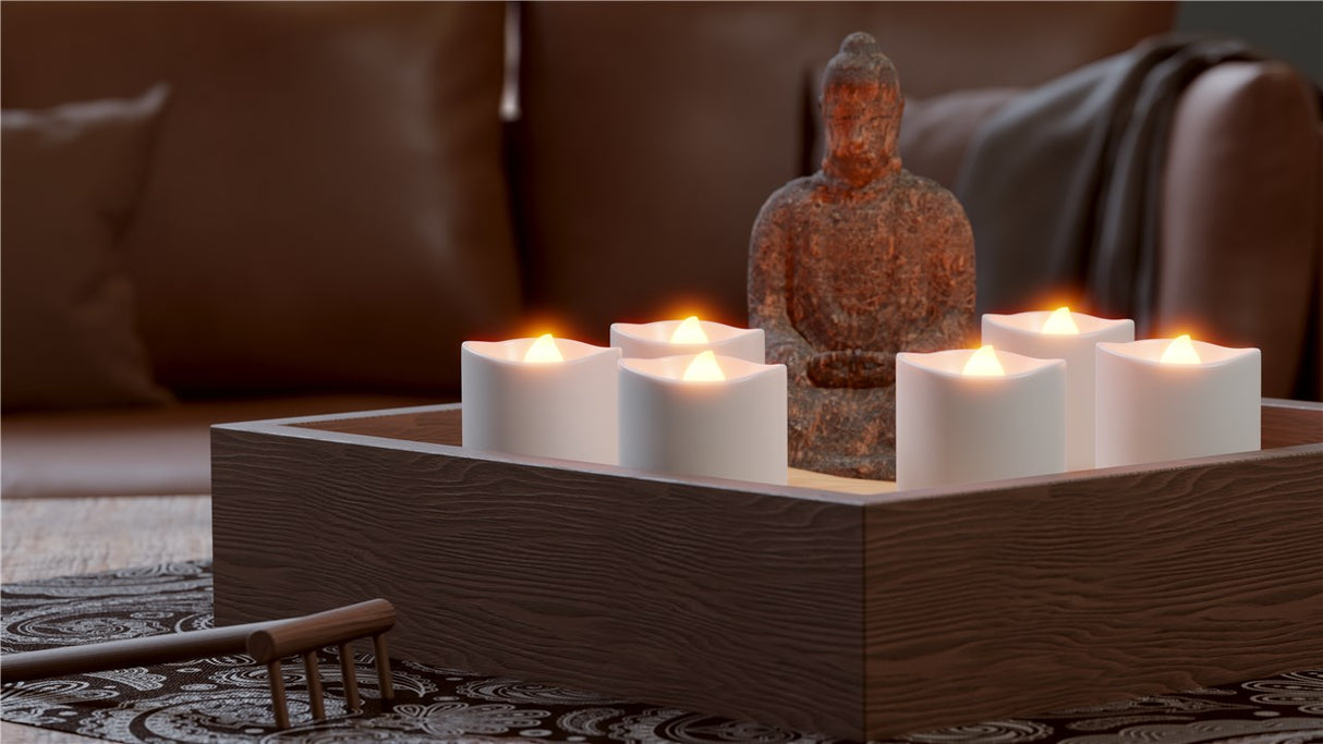 Goobay 6er-Set LED-Teelichter - Kerzen-Set mit Fernbedienung, für den Innenbereich (IP20), warmweiß (2700 K), Aufladung über USB