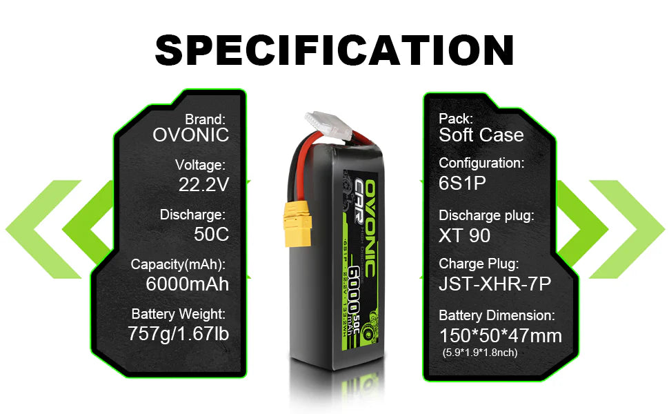 Ovonic Car 6S Lipo Akku 6000mAh 6S1P 50C 22,2V RC Lipo Akku mit XT90 Stecker
