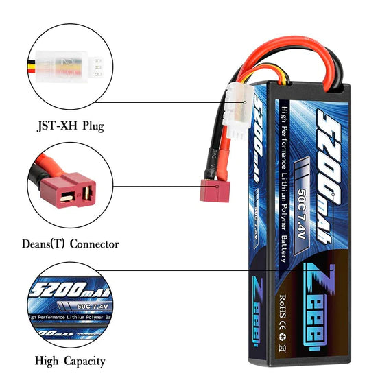 Zeee 2S 5200mAh 7,4V 50C Hardcase Dean Lipo Akku