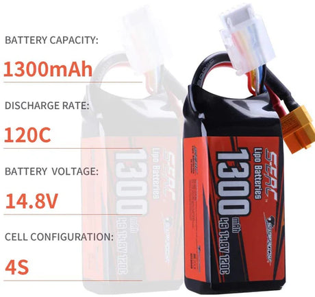 Sunpadow 4S Lipo-Akku 1300mAh 120C 14,8V Softpack mit XT60-Anschluss (2 St.)