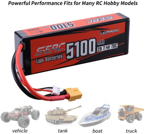 Sunpadow 2S Lipo-Akku 5100mAh 70C 7,4V Hardcase mit XT60-Anschluss