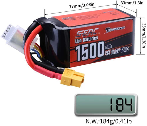 Sunpadow 4S Lipo Akku 14,8V 1500mAh 120C Softpack mit XT60 Stecker (2 St.)