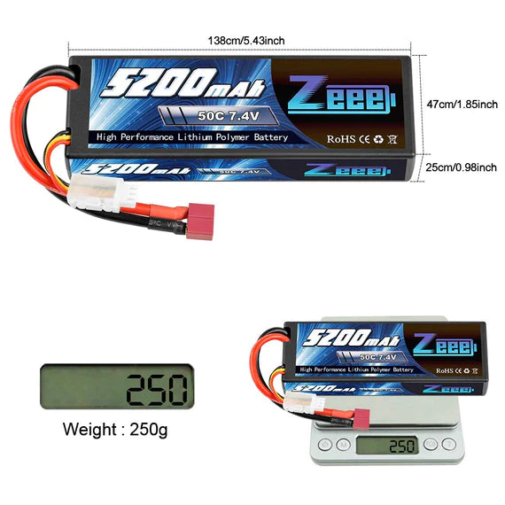 Zeee 2S 5200mAh 7,4V 50C Hardcase Dean Lipo Akku