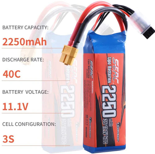 Sunpadow 3S Lipo Akku 11,1V 40C 2250mAh mit XT60 Stecker (2 St.)