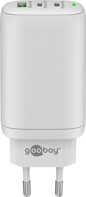 Goobay USB-C™ PD 3-fach Multiport-Schnellladegerät (65 W) weiß - 2x USB-C™-Anschlüsse (Power Delivery) und 1x USB-A-Anschluss (Quick Charge) - weiß